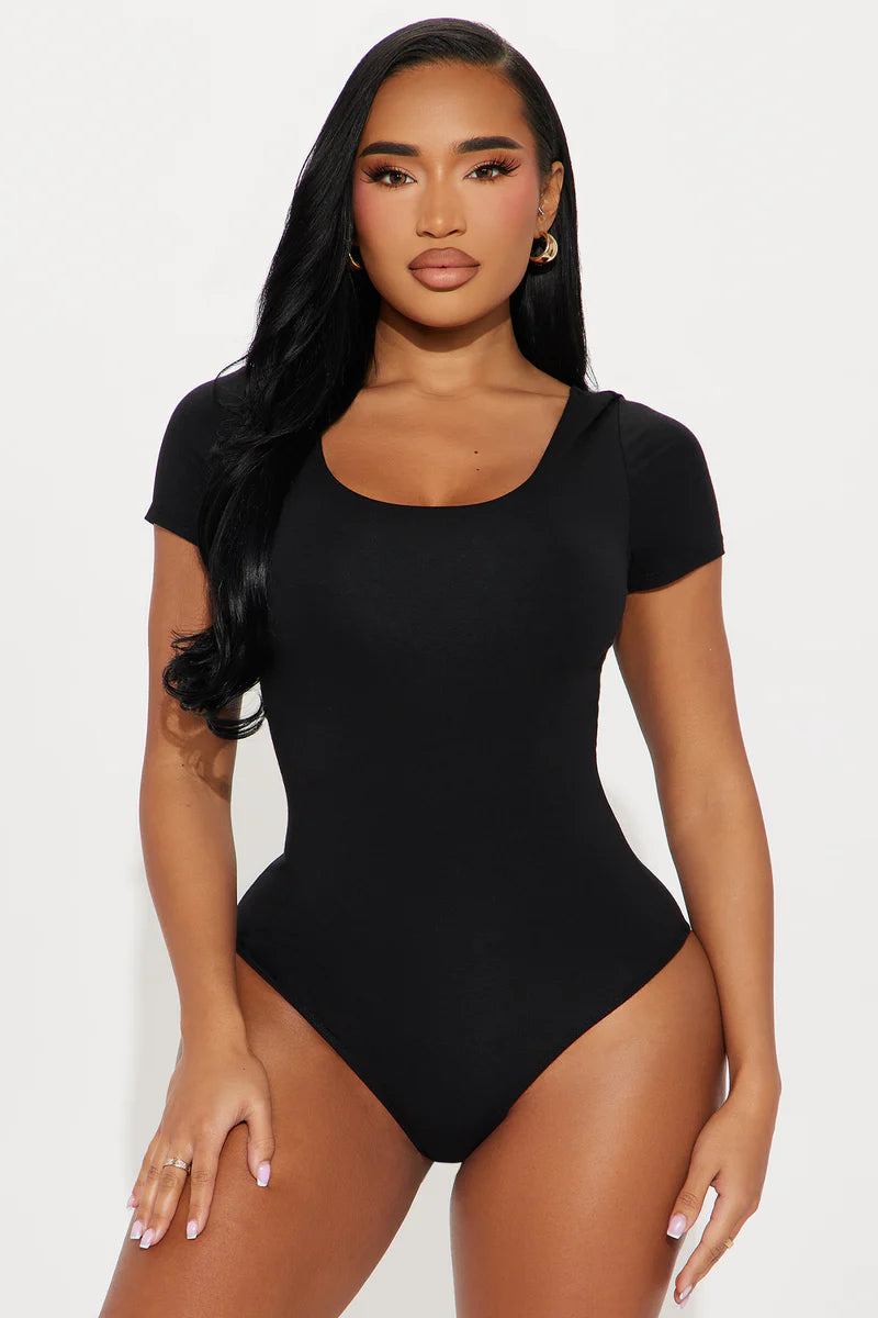 Veronica Double Lined Jersey Bodysuit - Black